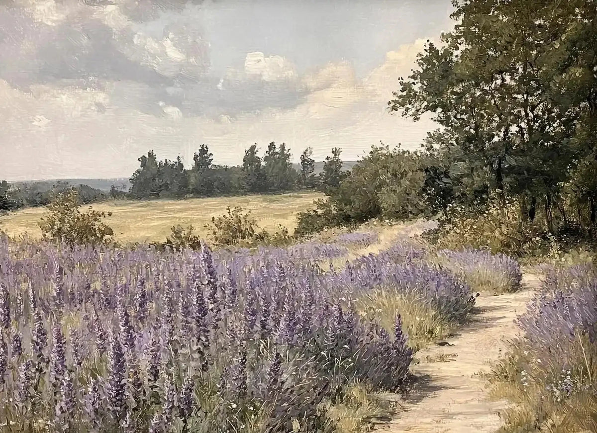 Affiche Paysage Nordique – Fleurs Violettes & Mer | Déco Murale 30x40cm
