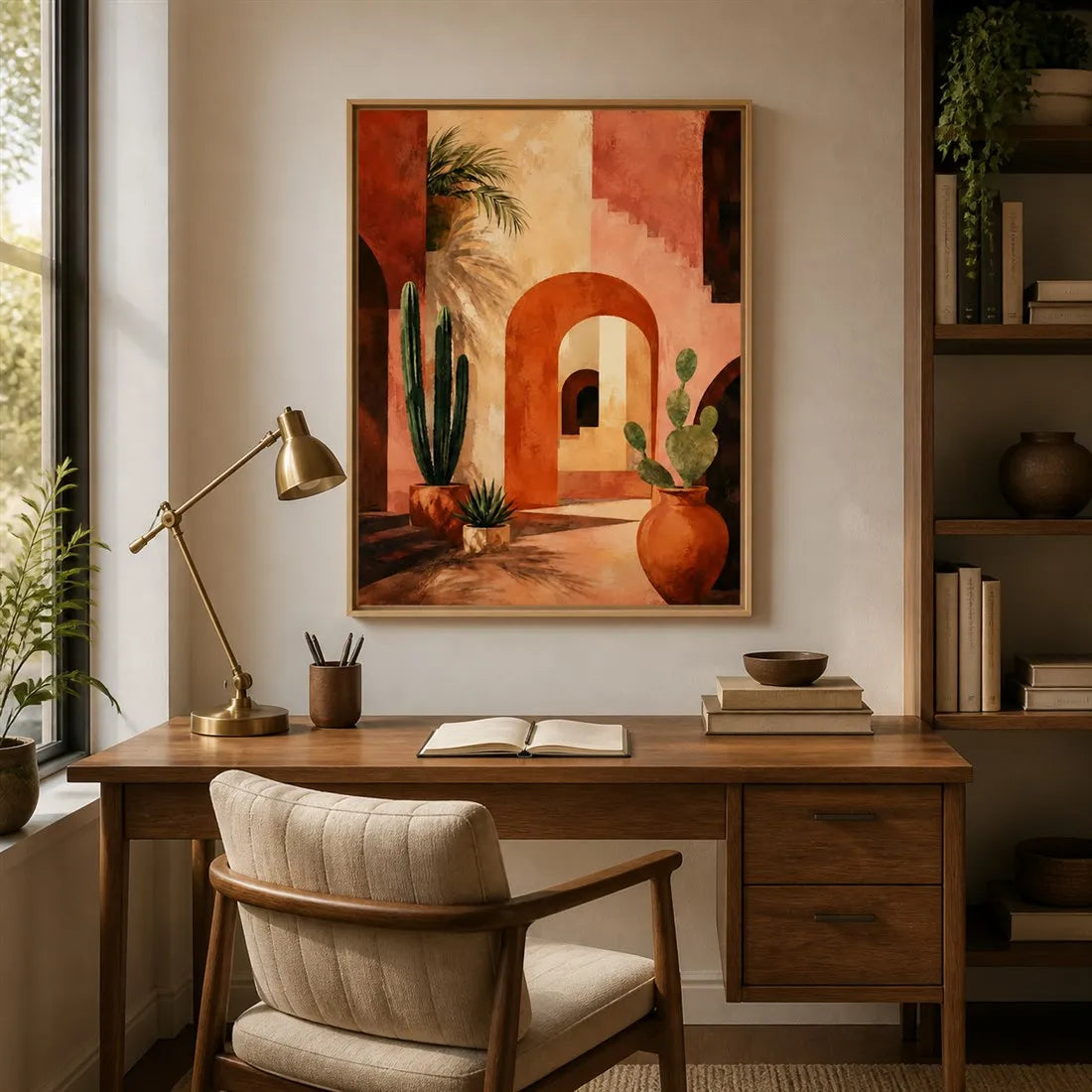 Affiche Cour Marocaine – Art Mural Terracotta & Cactus | Déco Boho 30x40cm