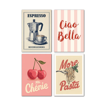 Set 4 Affiches Rétro Cuisine – La Dolce Vita