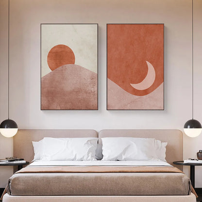 Affiche Toile Soleil & Lune Style Morandi – Art Nordique Décoration Salon & Chambre