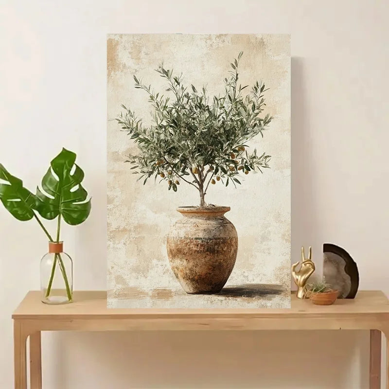 Tableau Minimaliste Olivier – Art Végétal sur Toile