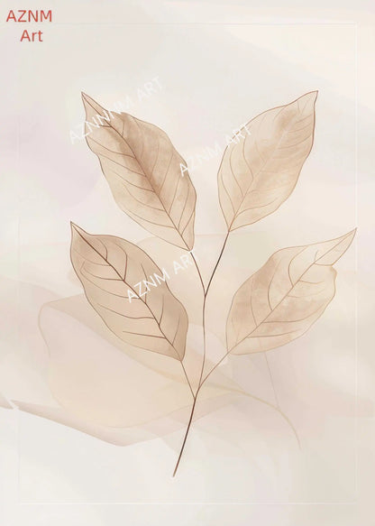 Affiche Botanique Beige – Feuilles Minimalistes Style Boho | 30x40cm