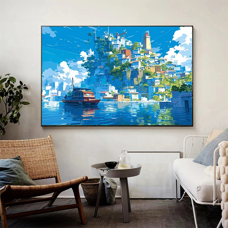 Affiche Anime Esthétique Sakura & Océan – Art Japonais Onirique | Impression Toile Canvas