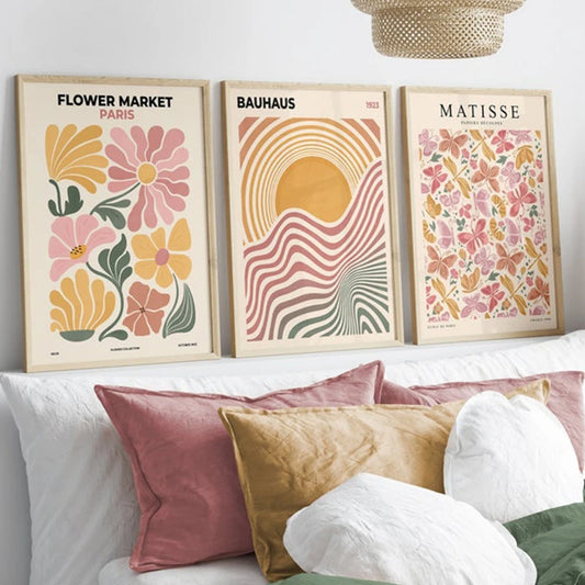 Affiche Murale Boho Bauhaus – Floral Abstrait Style Matisse | Toile Déco Salon