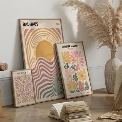 Affiche Murale Boho Bauhaus – Floral Abstrait Style Matisse | Toile Déco Salon