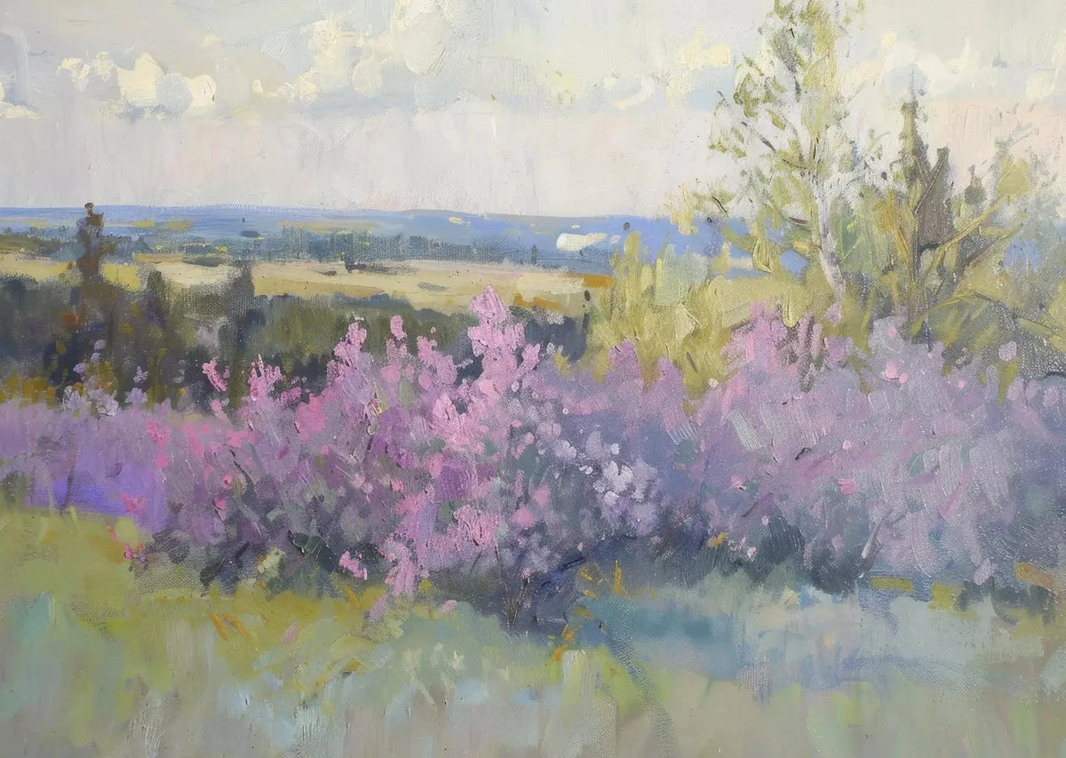 Affiche Paysage Nordique – Fleurs Violettes & Mer | Déco Murale 30x40cm
