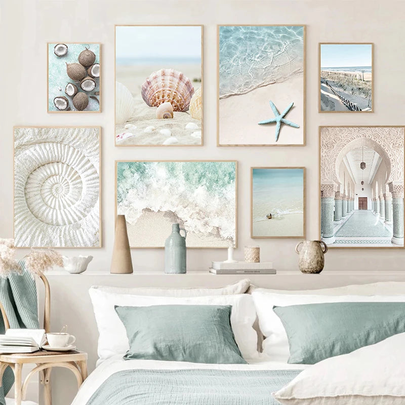 Tableau Toile Tropical – Plage, Océan & Coquillages | Décoration Murale Été Bord de Mer