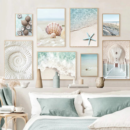 Tableau Toile Tropical – Plage, Océan & Coquillages | Décoration Murale Été Bord de Mer