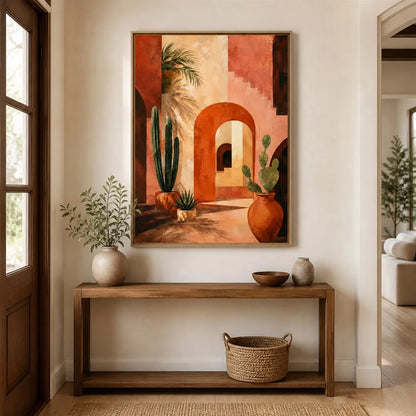 Affiche Cour Marocaine – Art Mural Terracotta & Cactus | Déco Boho 30x40cm