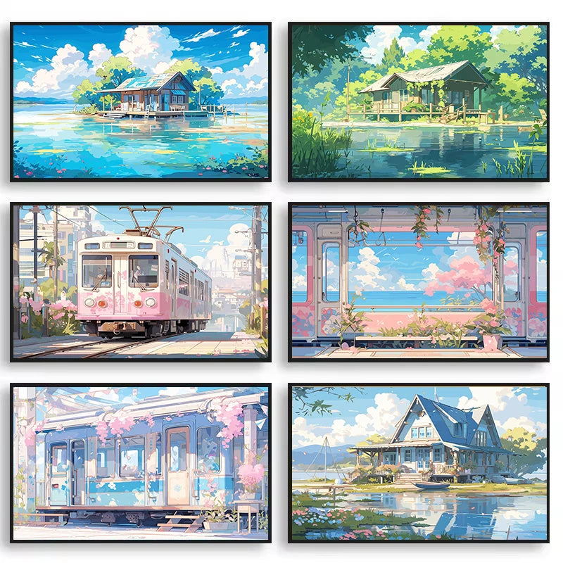 Affiche Anime Esthétique Sakura & Océan – Art Japonais Onirique | Impression Toile Canvas