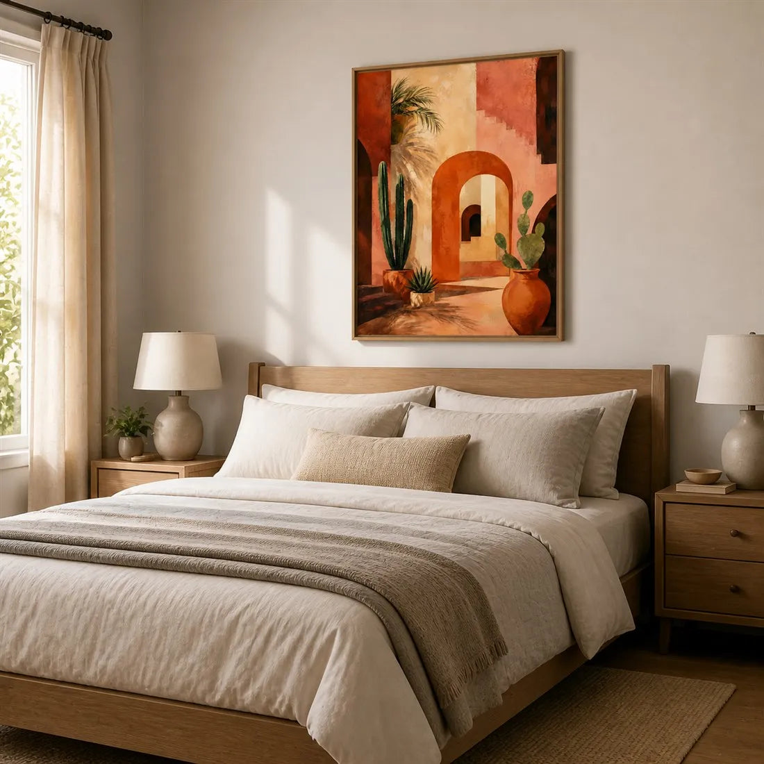 Affiche Cour Marocaine – Art Mural Terracotta & Cactus | Déco Boho 30x40cm
