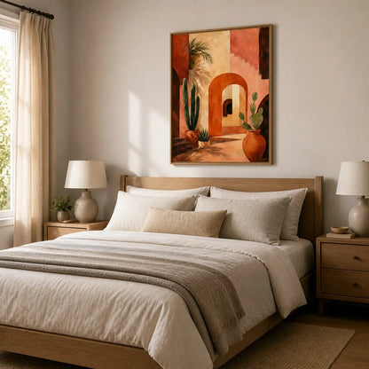 Affiche Cour Marocaine – Art Mural Terracotta & Cactus | Déco Boho 30x40cm