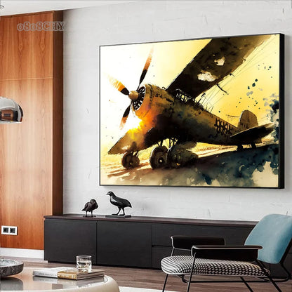 Affiche Avion de Chasse – Impression sur Toile Art Mural Aquarelle