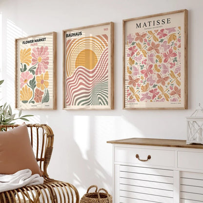 Affiche Murale Boho Bauhaus – Floral Abstrait Style Matisse | Toile Déco Salon