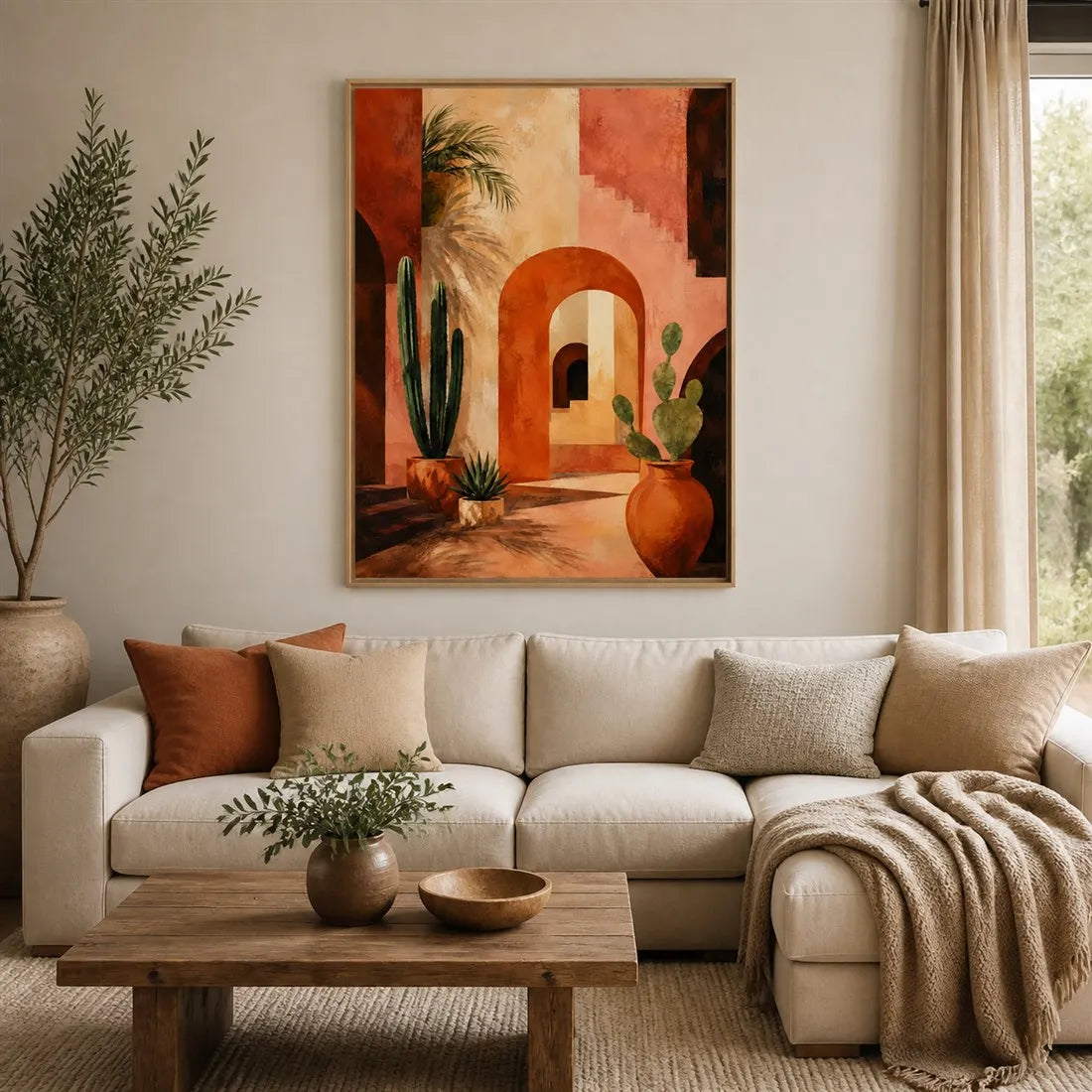 Affiche Cour Marocaine – Art Mural Terracotta & Cactus | Déco Boho 30x40cm