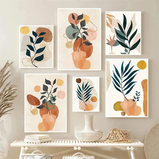 Tableau Toile Plantes Tropicales Style Morandi – Décoration Murale Salon & Chambre