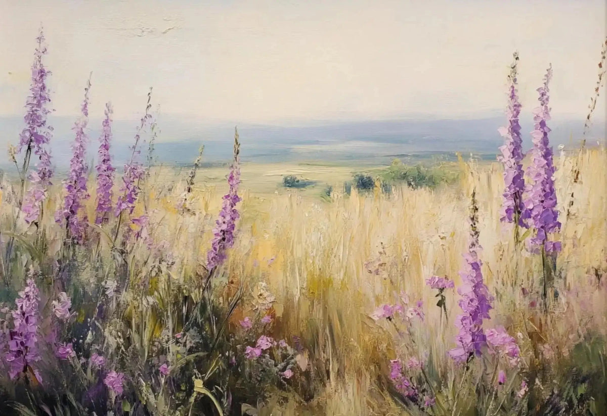Affiche Paysage Nordique – Fleurs Violettes & Mer | Déco Murale 30x40cm