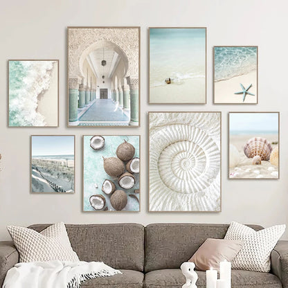 Tableau Toile Tropical – Plage, Océan & Coquillages | Décoration Murale Été Bord de Mer