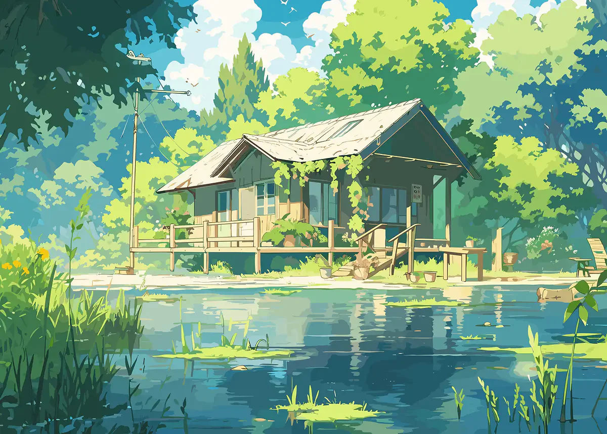 Affiche Anime Esthétique Sakura & Océan – Art Japonais Onirique | Impression Toile Canvas
