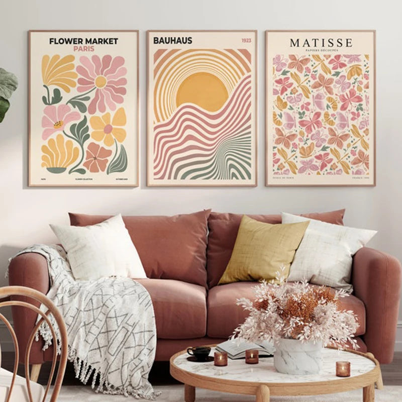 Affiche Murale Boho Bauhaus – Floral Abstrait Style Matisse | Toile Déco Salon