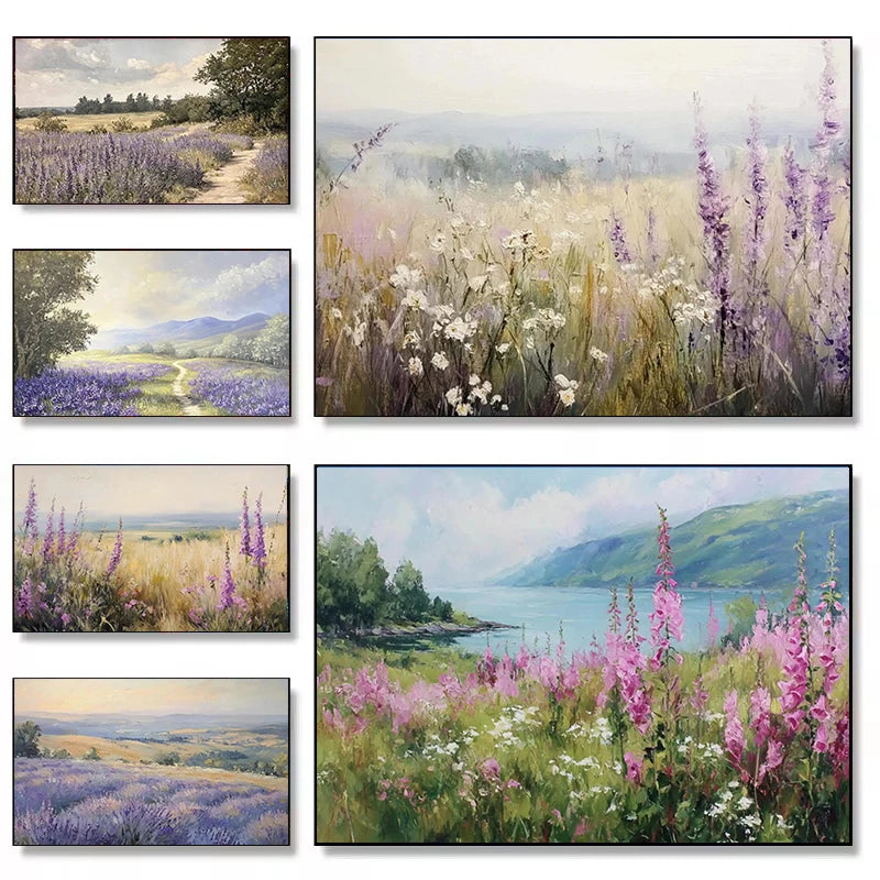 Affiche Paysage Nordique – Fleurs Violettes & Mer | Déco Murale 30x40cm
