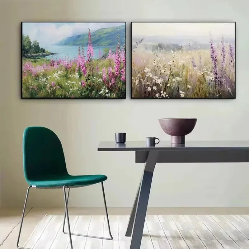 Affiche Paysage Nordique – Fleurs Violettes & Mer | Déco Murale 30x40cm