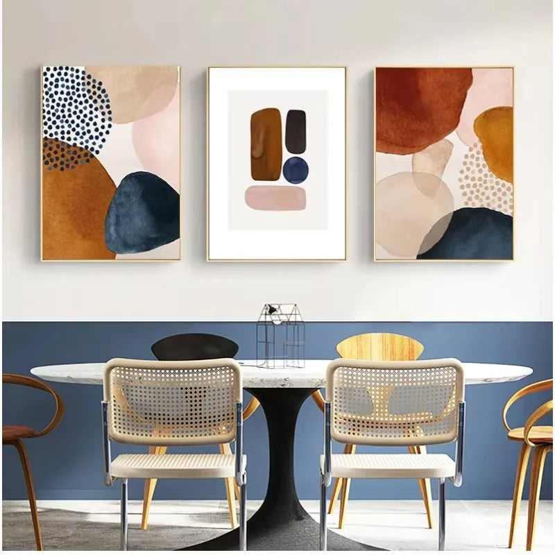 Set 3 Affiches Murales Bleu & Or – Triptyque Abstrait Géométrique | Toile Déco Salon