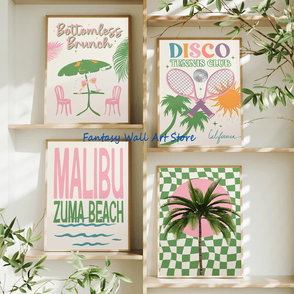 Affiche Tendance Palmiers & Disco – Style Y2K Malibu Beach | Déco Murale 30x40cm