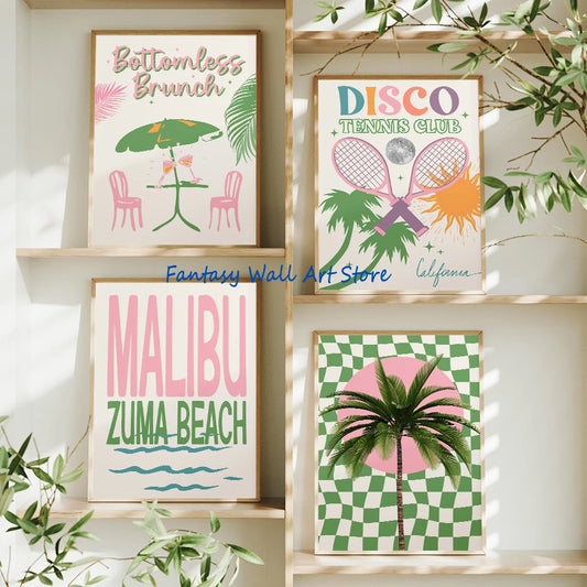 Affiche Tendance Palmiers & Disco – Style Y2K Malibu Beach | Déco Murale 30x40cm