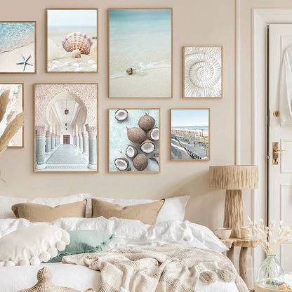 Tableau Toile Tropical – Plage, Océan & Coquillages | Décoration Murale Été Bord de Mer