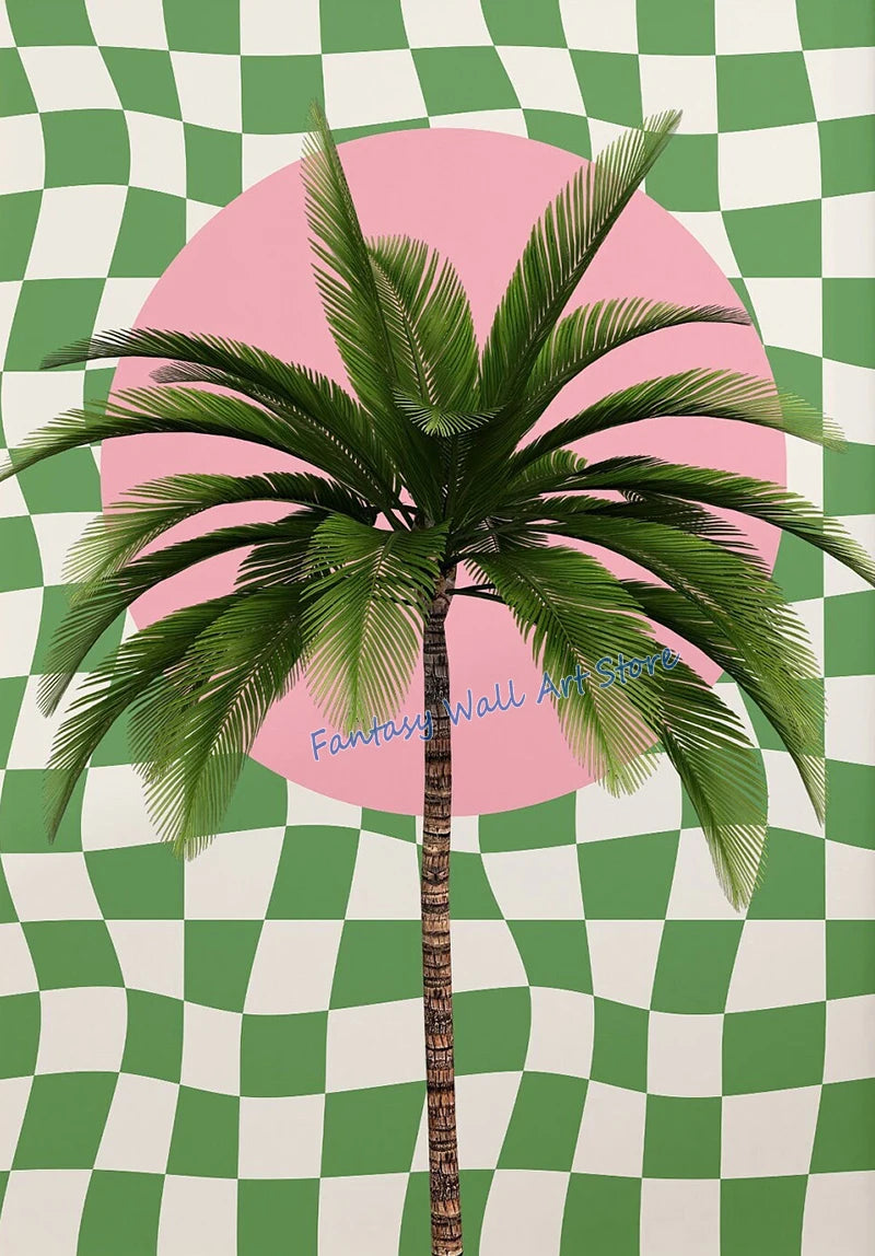 Affiche Tendance Palmiers & Disco – Style Y2K Malibu Beach | Déco Murale 30x40cm