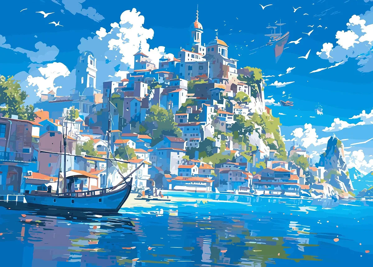 Affiche Anime Esthétique Sakura & Océan – Art Japonais Onirique | Impression Toile Canvas