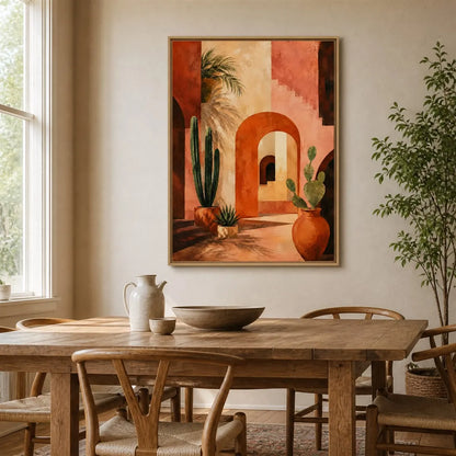 Affiche Cour Marocaine – Art Mural Terracotta & Cactus | Déco Boho 30x40cm