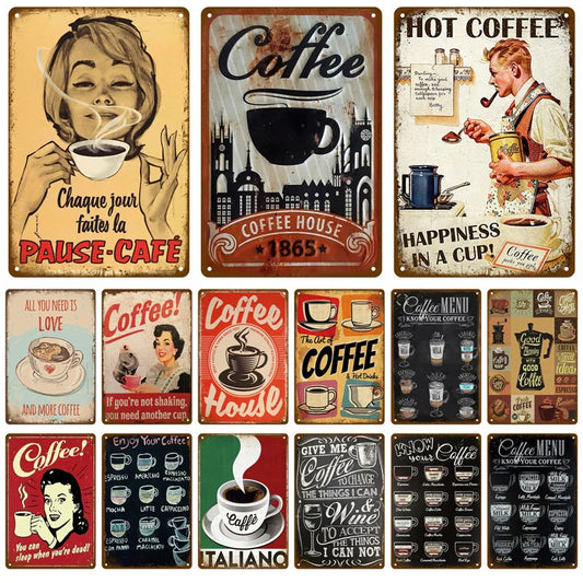 Plaque Métallique Vintage Café – Décoration Murale Rétro Cuisine & Bar | Cadeau Original