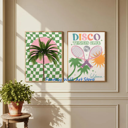 Affiche Tendance Palmiers & Disco – Style Y2K Malibu Beach | Déco Murale 30x40cm