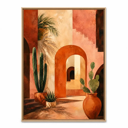 Affiche Cour Marocaine – Art Mural Terracotta & Cactus | Déco Boho 30x40cm