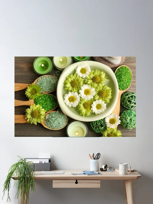 Tableau Toile Spa – Fleurs, Bougies & Sels de Bain – Décoration Murale Zen