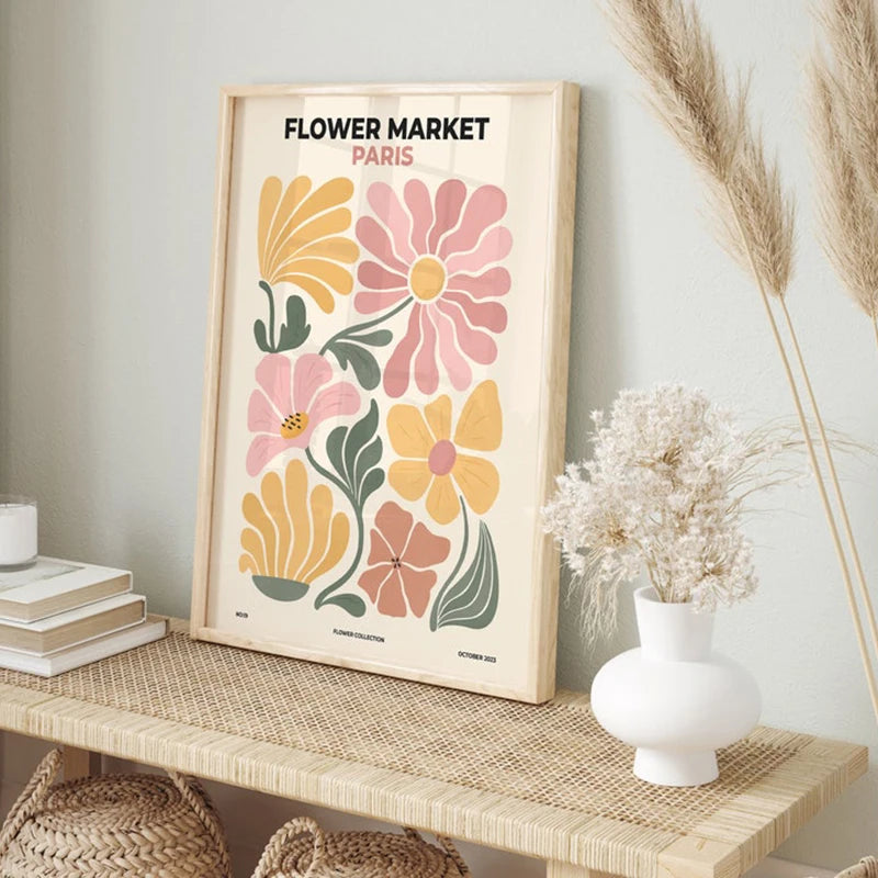 Affiche Murale Boho Bauhaus – Floral Abstrait Style Matisse | Toile Déco Salon