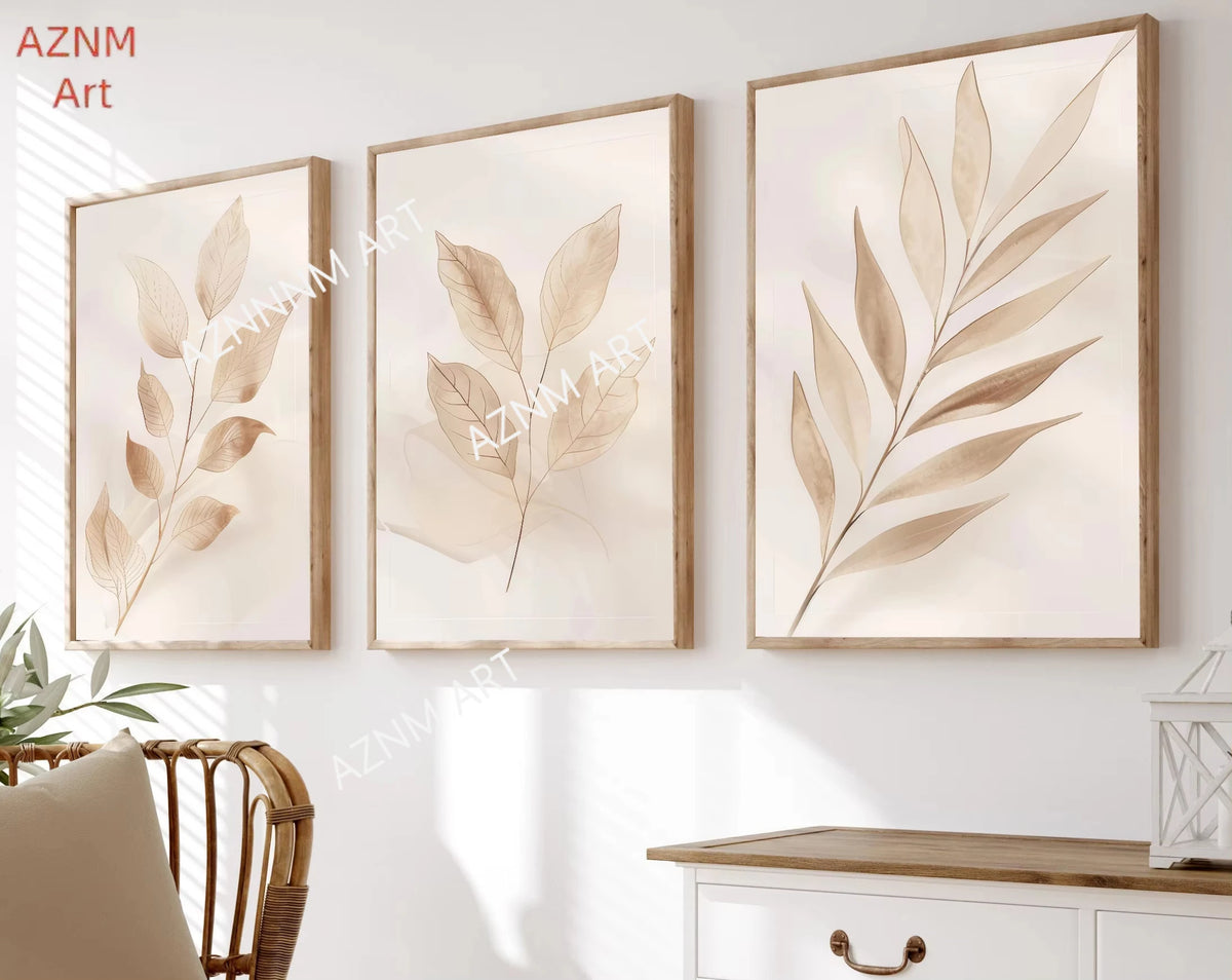 Affiche Botanique Beige – Feuilles Minimalistes Style Boho | 30x40cm