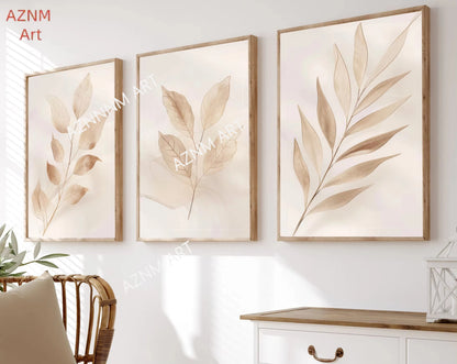 Affiche Botanique Beige – Feuilles Minimalistes Style Boho | 30x40cm