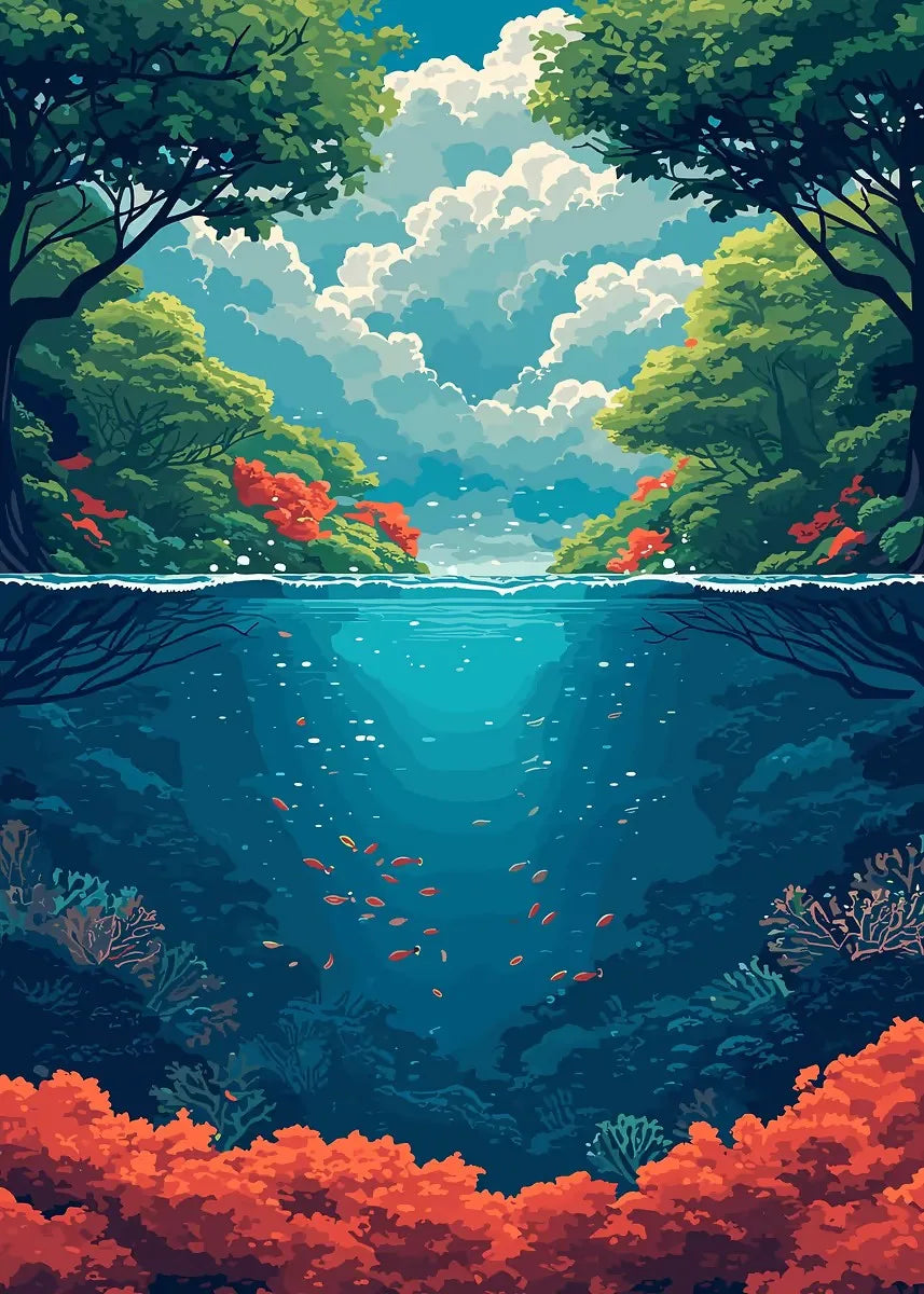 Affiche Anime Esthétique Sakura & Océan – Art Japonais Onirique | Impression Toile Canvas