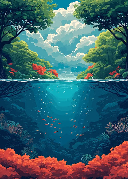 Affiche Anime Esthétique Sakura & Océan – Art Japonais Onirique | Impression Toile Canvas