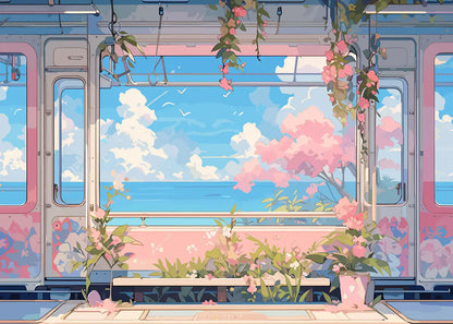 Affiche Anime Esthétique Sakura & Océan – Art Japonais Onirique | Impression Toile Canvas