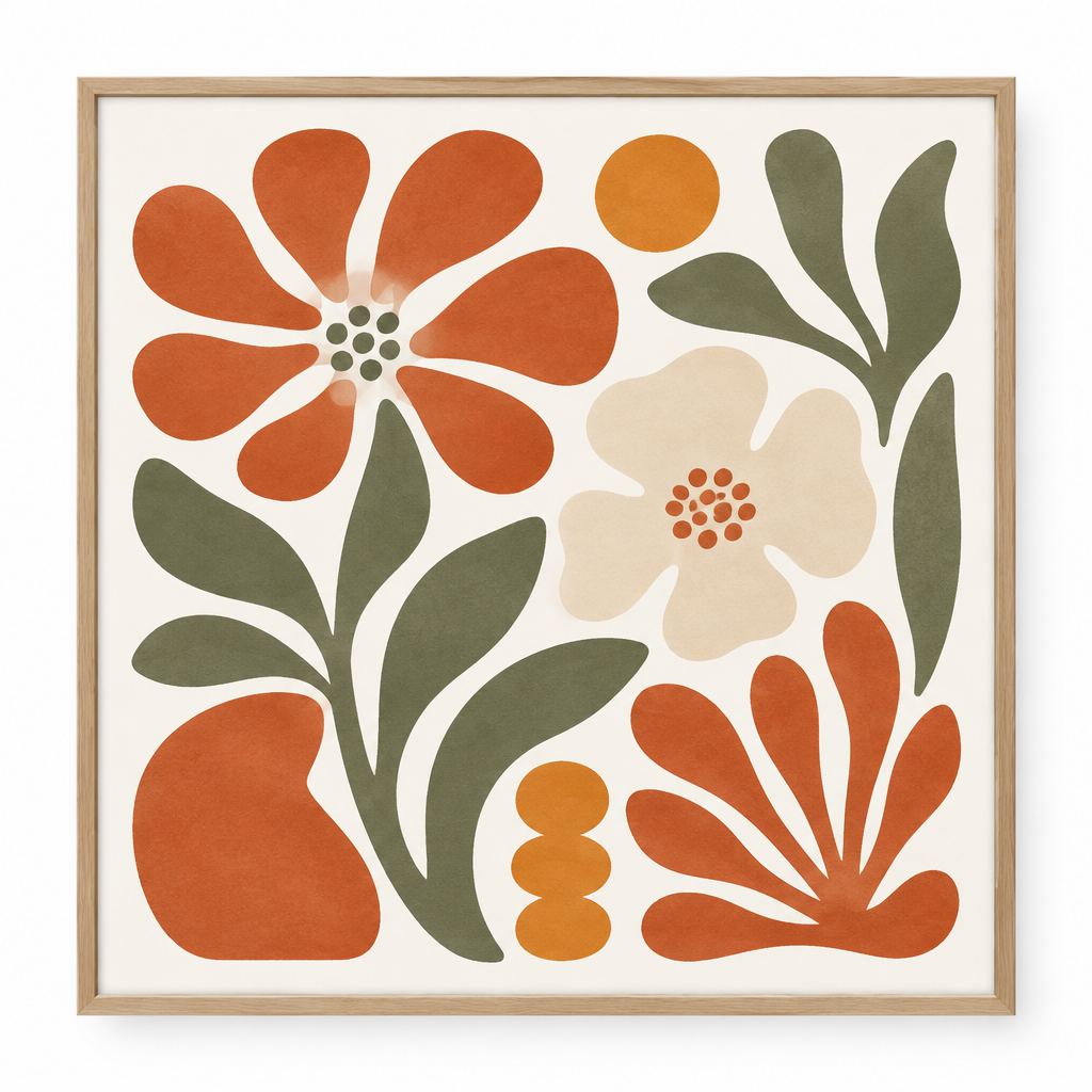 Affiche murale boho bauhaus floral abstrait style Matisse